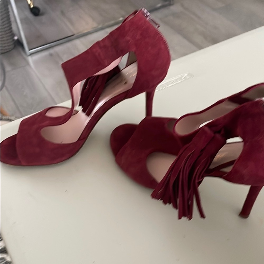 Kate Spade Red Stiletto Heels with Fringe Detail